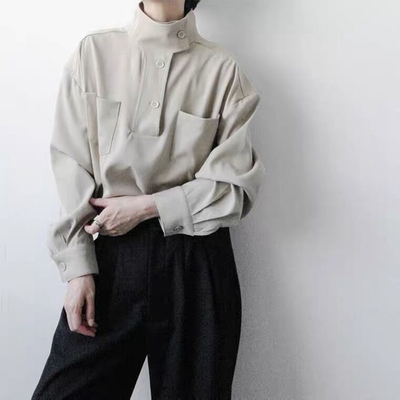 轻熟风立领衬衫男潮牌设计感小众