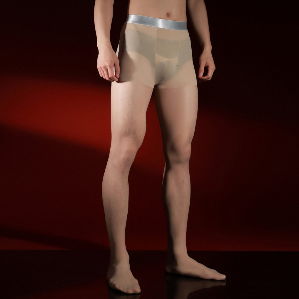 超薄高弹男士冰丝无痕银边包芯丝袜大码宽腰性感爽滑打底连裤袜