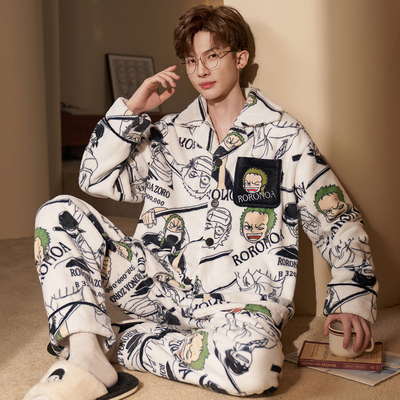 2025新款珊瑚绒男士秋冬季家居服