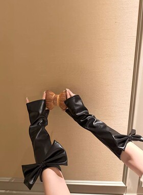 【优雅大小姐】香中古私藏搭皮草小能手Pu皮蝴蝶结手套