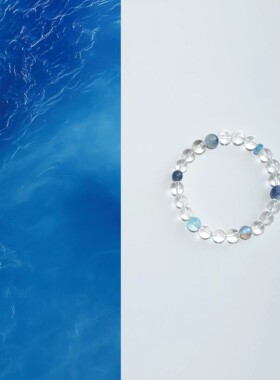 「半夏蓝」天然高透白水晶海蓝宝手链招财好运手串情侣礼物手饰