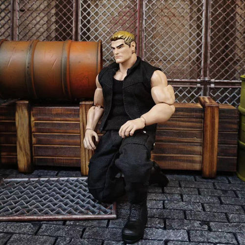 1/12新款兵人衣服男6寸可动人偶方大头VT GW壮素体布衣马甲工装裤
