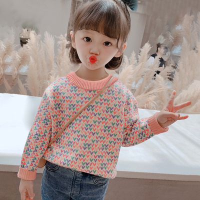 女童毛衣加绒洋气2025新款秋冬加厚儿童针织衫套头宝宝上衣韩版潮