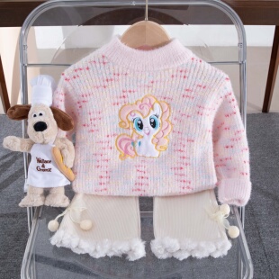 女童毛衣秋冬2025年新款中小童加厚儿童洋气时髦冬装宝宝针织衫