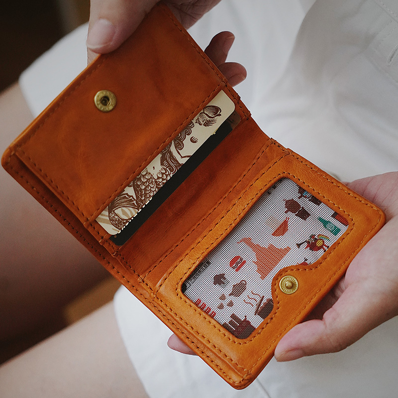 MISKSOLA复古手工植鞣皮短款钱包男女士皮夹钱包收纳包真皮卡包