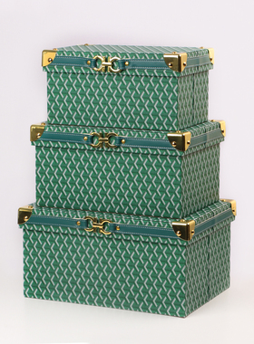 衣帽间收纳箱皮质复古储物整理箱样板房置物盒装饰摆件家居收纳