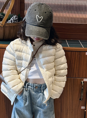 2025冬季儿童轻薄羽绒服女宝宝男童装短款立领外套95白鸭绒反季新