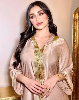 New ethnic style Muslim hooded V-neck robe slim dress