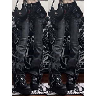 设计感微喇叭牛仔裤女y2k亚文化美式复古显瘦ins个性阔腿弹力裤子