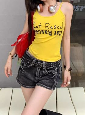 黑灰色牛仔超短裤女美式甜酷辣妹a字直筒y2k包臀修身百搭水洗热裤