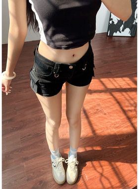 美式复古黑色低腰修身牛仔超短裤女个性新款百搭显瘦遮肉辣妹热裤