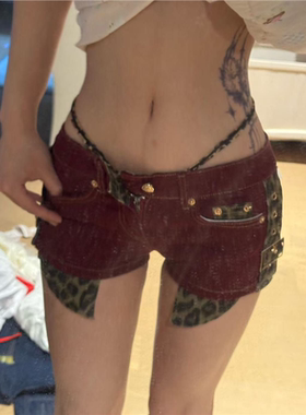 千禧辣妹y2k拼接牛仔超短裤女弹力新款性感低腰包臀修身ins热裤子