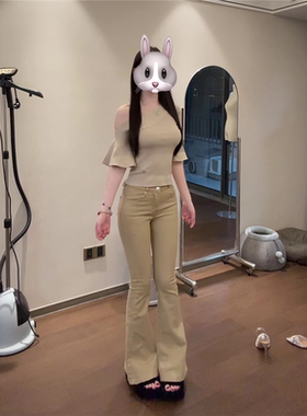 高腰纯欲弹力微喇叭裤ins风显瘦翘臀修身女显腿长气质千禧牛仔裤