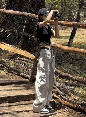 百搭高级时尚阔腿裤小个子显高显瘦白色工装气质通勤韩版牛仔春秋