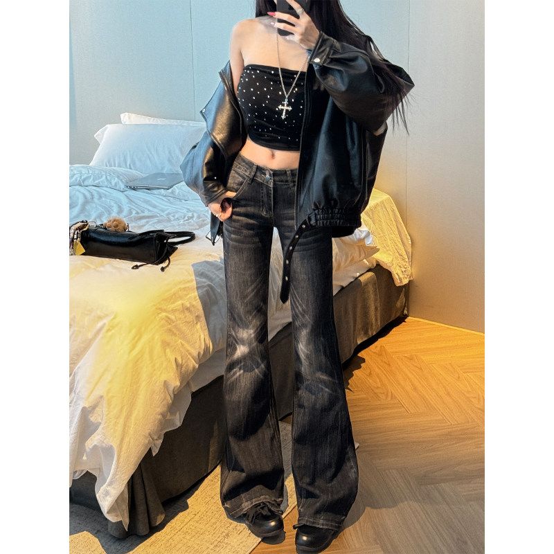 辣妹低腰微喇叭牛仔裤女设计感辣妹y2k修身显瘦百搭亚比马蹄裤潮图片