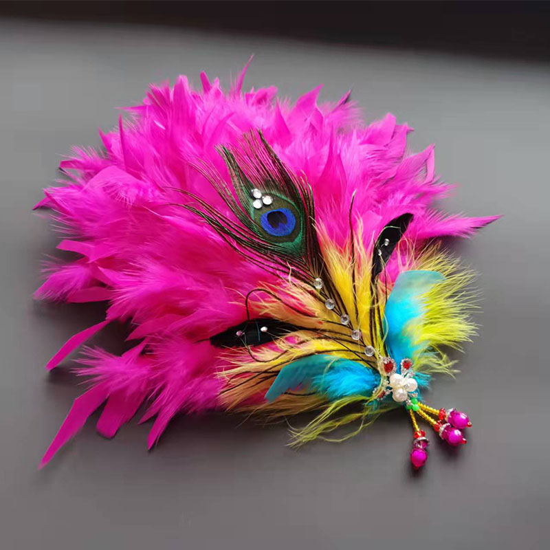 新款扭秧歌羽毛头花舞蹈演出头饰东北二人转民族广场走秀头饰粉色