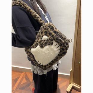 冬天包包女秋冬卡通豹纹棉质双肩包女大容量通勤托特包