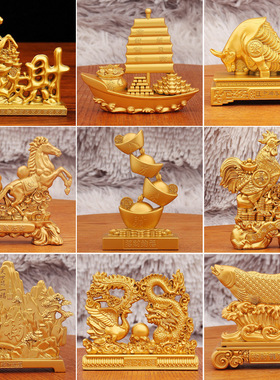 新款马上发财沙金摆件马踏元宝龙凤呈祥工艺品家居办公室开业礼品