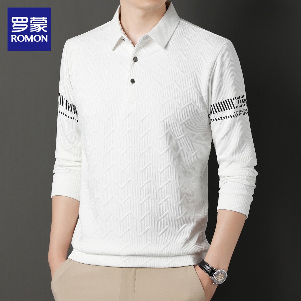 罗蒙长袖t恤男士潮流翻领上衣服2026年春季新款商务休闲Polo衫男