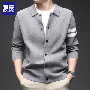 休闲帅气线衣潮流拼色翻领针织衫 秋冬新款 外套男 毛衣男士 罗蒙开衫