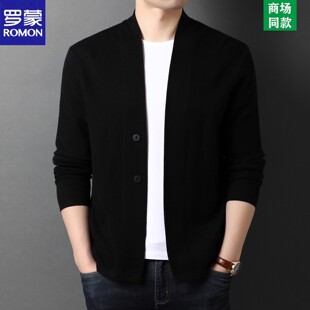 罗蒙高级感羊毛开衫男士春秋新款两粒扣外穿毛衣纯色休闲针织外套