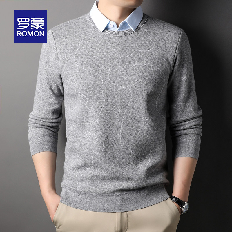 罗蒙假两件针织衫男春季衬衫领2026新款中年爸爸秋装长袖T恤上衣