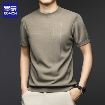 罗蒙桑蚕丝t恤男短袖夏季新款针织圆领上衣服休闲半袖体恤衫男士