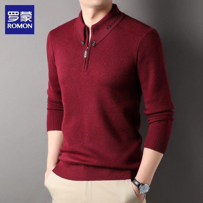 罗蒙毛衣男士2025年冬季新款红色本命年毛线衣休闲打底针织衫男潮