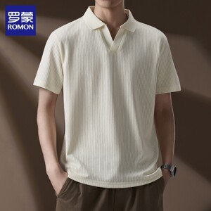 罗蒙海鸥领Polo衫男士夏季新款半袖上衣竖条纹休闲大码短袖t恤男