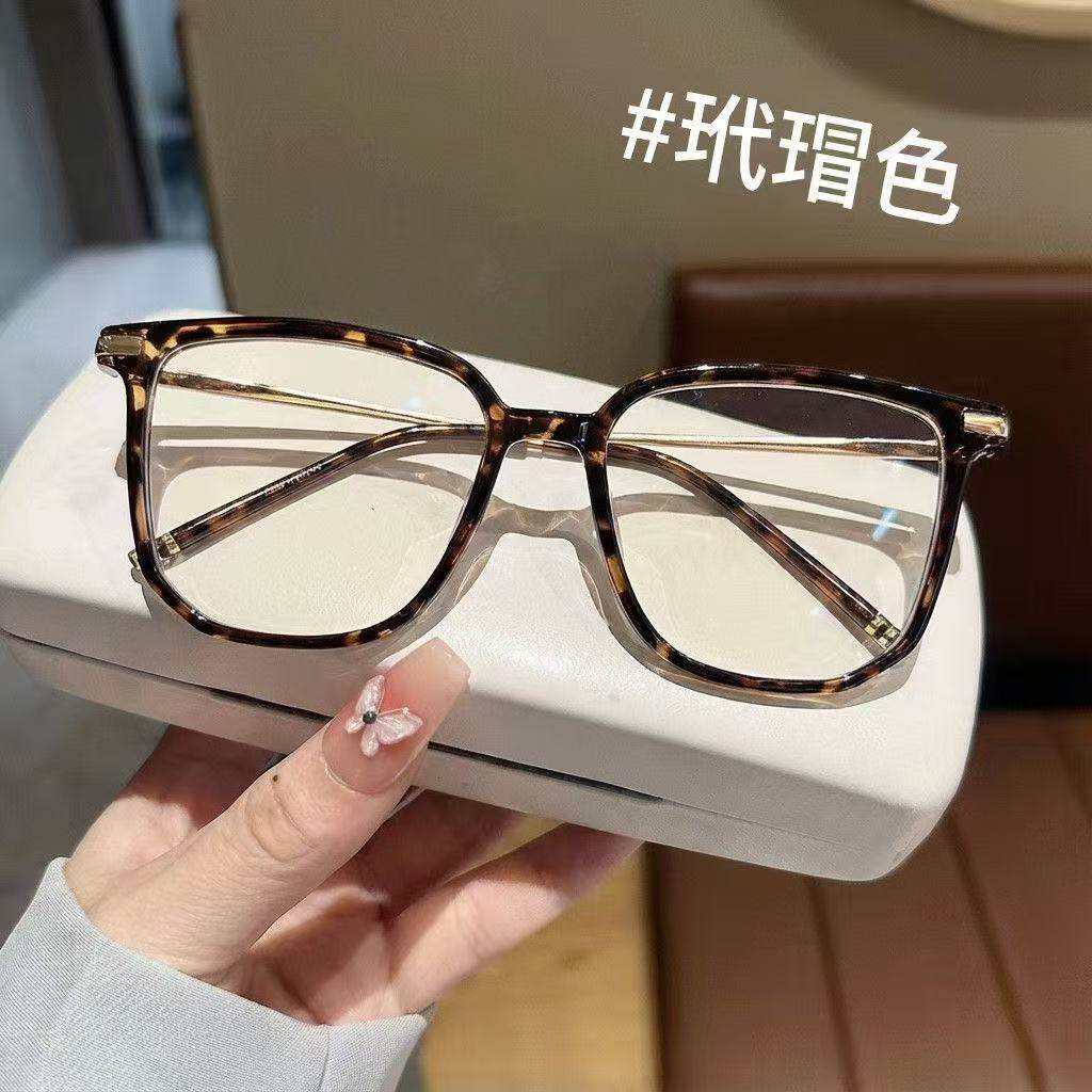加大框超轻琥珀豹纹眼镜框女大框防蓝光TR金属全框素颜神器显脸小