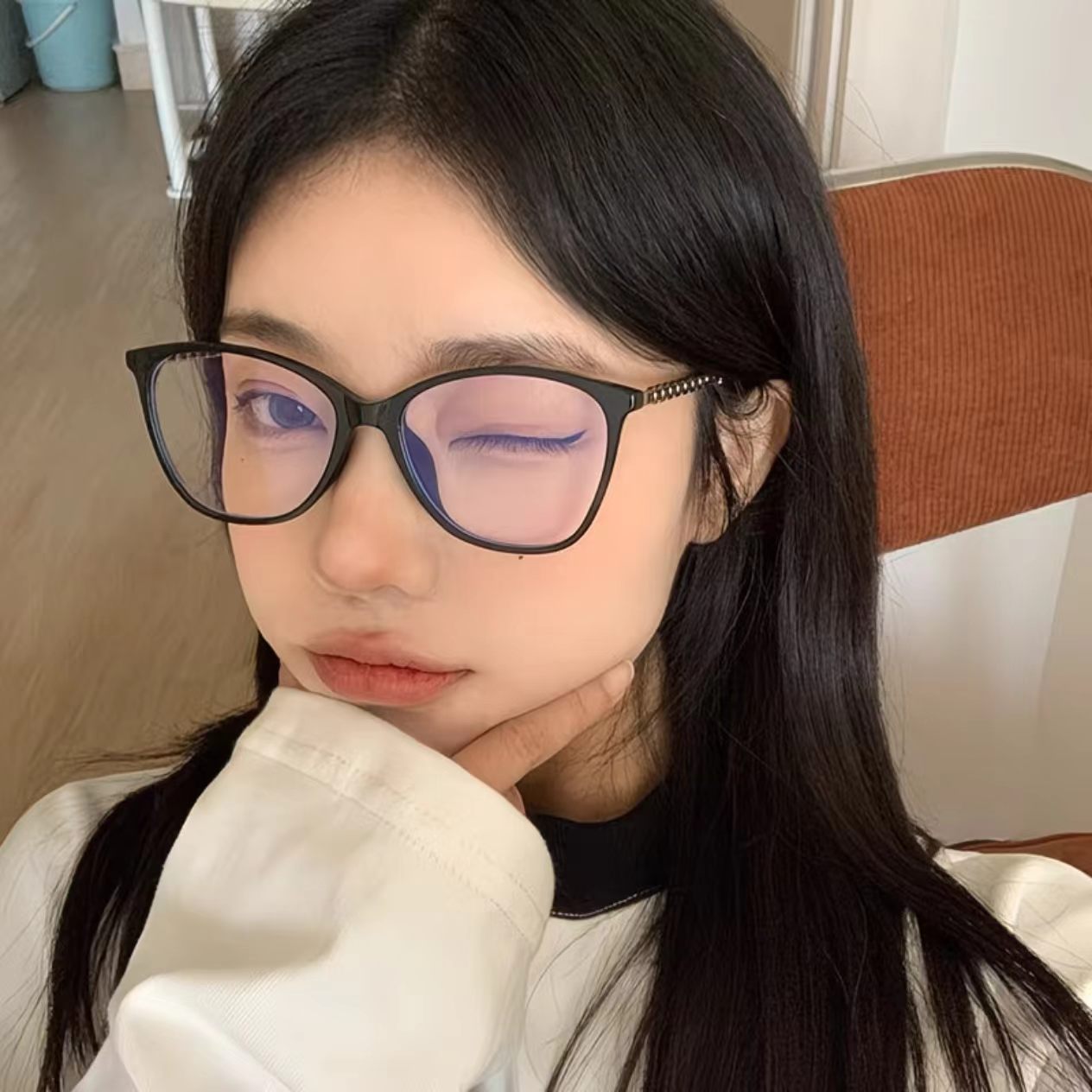 黑色框女眼镜黑框防蓝光眼镜女素颜神器显脸小复古TR金属全框平光