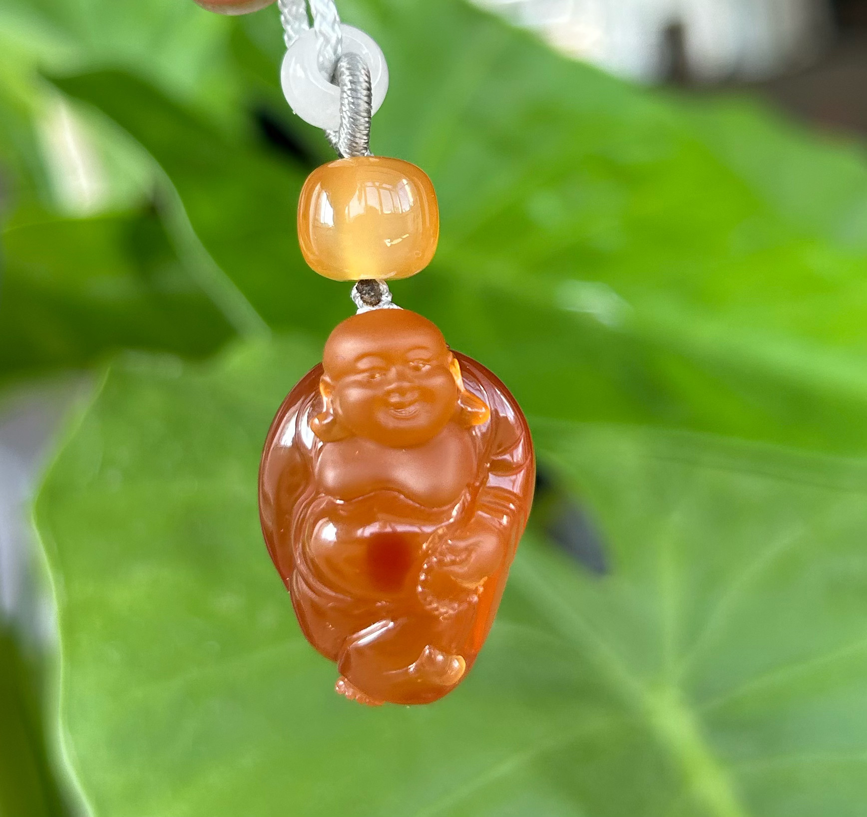 纯天然北红逊克料玛瑙笑佛挂坠