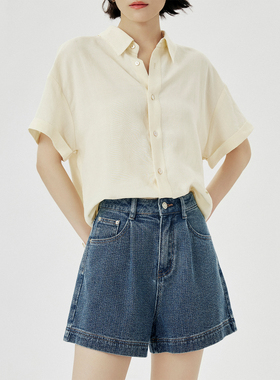 CLMX夏季做旧微弹裤子立裁轻薄再生纤维棉混纺面料牛仔短裤女