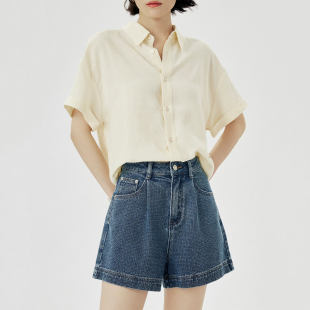 女 子立裁轻薄再生纤维棉混纺面料牛仔短裤 CLMX夏季 做旧微弹裤