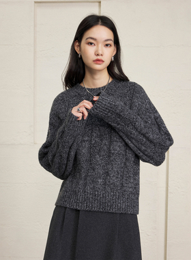 CLMX 重磅粗针混纺羊毛花纱复古绞花点睛Cleanfit毛衣圆领针织衫