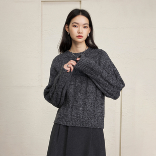 CLMX 重磅粗针混纺羊毛花纱复古绞花点睛Cleanfit毛衣圆领针织衫