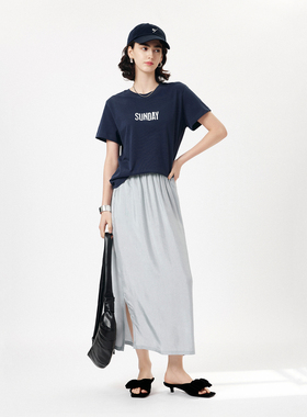 CLMX夏季简约通勤上衣透气全棉面料灵动有骨感时髦字母印花T恤女