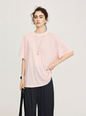CLMX夏季简约纯色宽松上衣亲肤棉莱赛尔混纺面料后背镂空T恤女