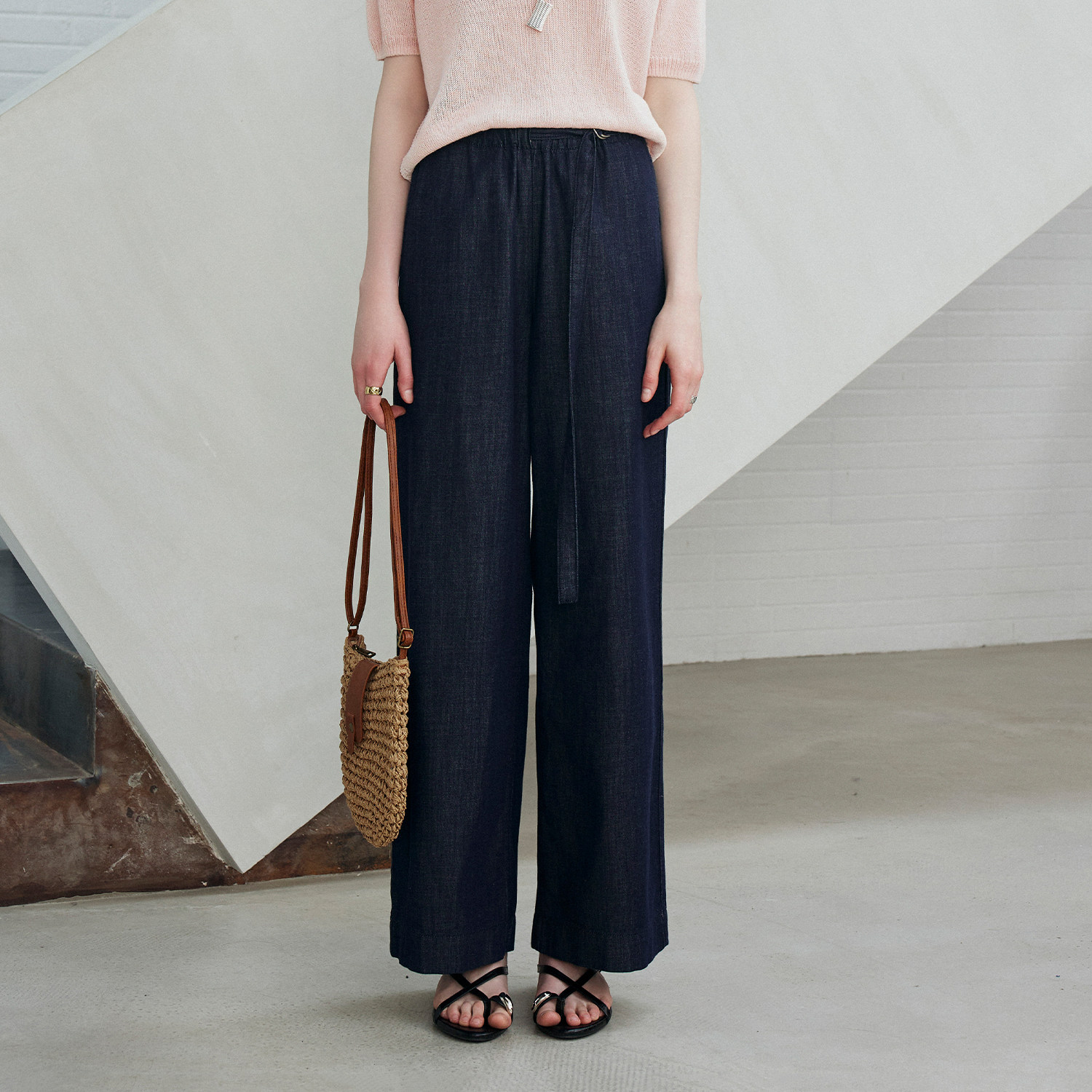 CLMX 轻盈莱赛尔亚麻混纺面料 随性松弛原色风宽松阔腿牛仔裤