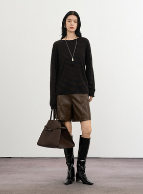 CLMX时髦造型直筒皮短裤pu皮宽松裤型尽显长腿线条秋冬通勤裤子女