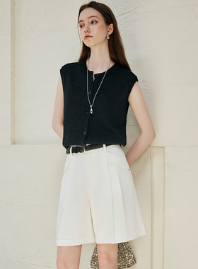 CLMX柔滑斜纹丝麻棉混纺面料 老钱风压褶A型百慕大短裤送腰带