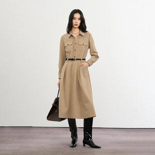 CLMX正肩衬衫连衣裙双面磨毛醋酸莫代尔混纺面料秋冬通勤裙子女