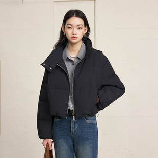 CLMX 哑光斜纹微皱肌理面料内蓬松时髦白鸭绒立领面包廓形羽绒服