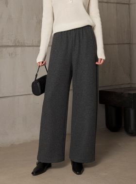 CLMX 真丝羊毛醋酸双面针织布复古连腰窄脚裤遮肉显瘦高直筒长裤