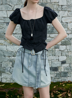 CLMX 骨感轻柔经典斜纹棉牛仔 复古美式休闲学院风小A版牛仔裙裤