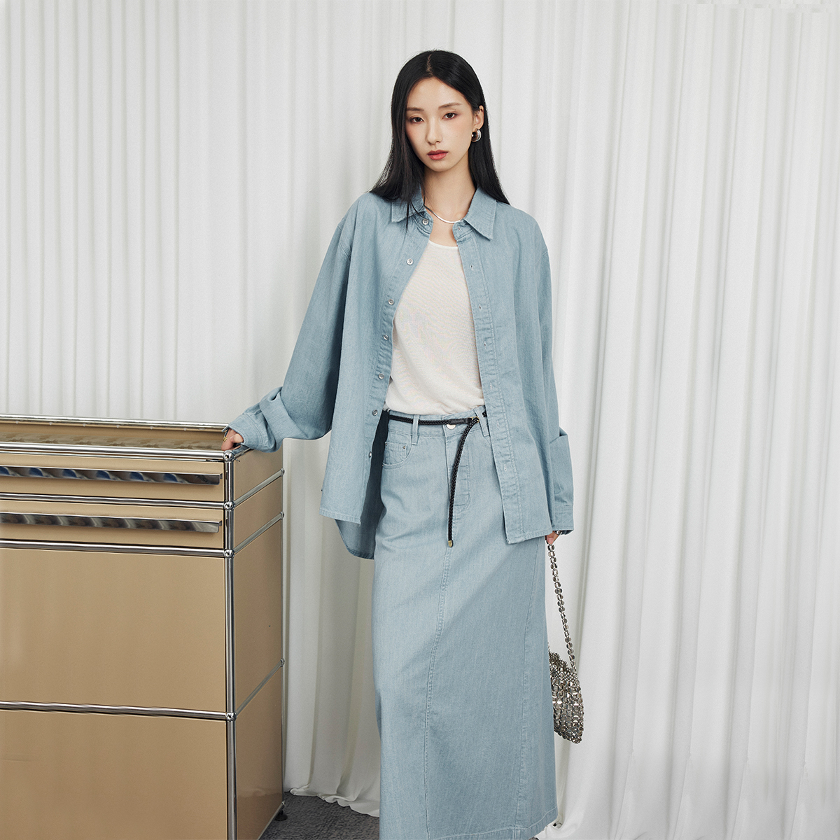 CLMX 复古水洗高密全棉斜纹牛仔 挺阔无龄感造型CP牛仔衬衫/半裙