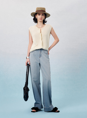 CLMX夏季纯色通勤上衣莱赛尔棉和纸纱混纺纱线面料花边领马甲