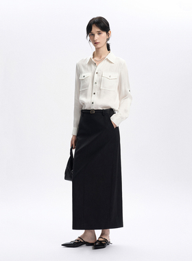 CLMX复古工装风贴袋翻领长袖开襟衬衫180g高克重水洗铜氨面料上衣