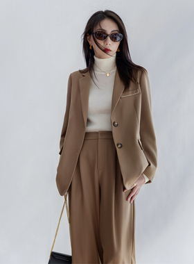 CLMX/人字纹西装套装女 秋冬摩登休闲质感宽松版型外套九分裤