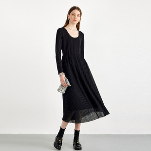 CLMX自由张弛 奢美之姿怺不过时 修身针织灵动网纱拼接连衣裙